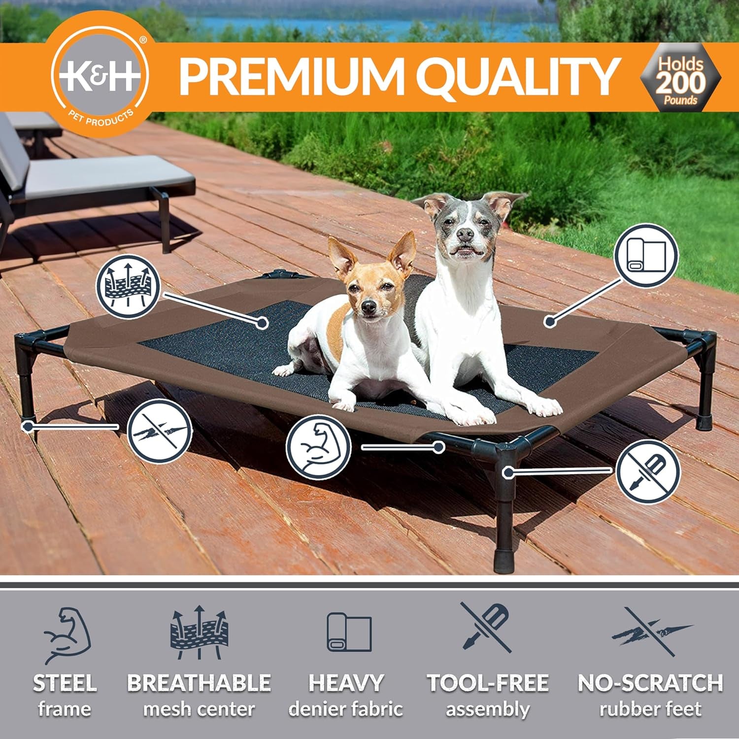 Original Pet Cot Elevated Dog Bed Chocolate/Black Mesh Large 30 X 42 X 7 Inches