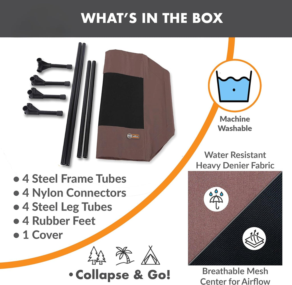 Original Pet Cot Elevated Dog Bed Chocolate/Black Mesh Large 30 X 42 X 7 Inches