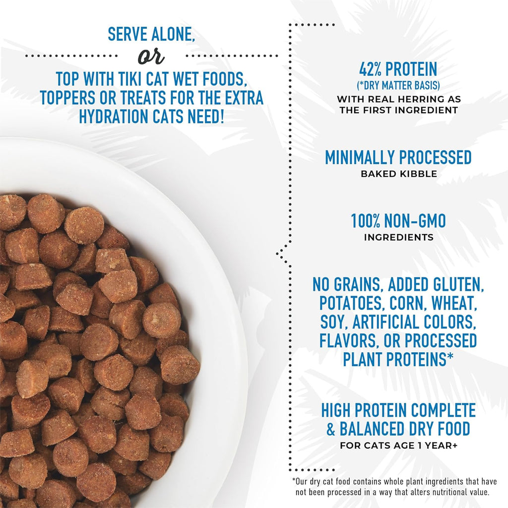 Tiki Cat Born Carnivore High Protein, Herring & Salmon Meal, Grain-Free Baked Kibble to Maximize Nutrients, Dry Cat Food, 11.1 Lbs. Bag